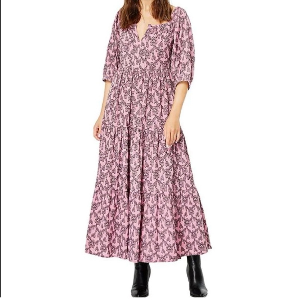 Roller Rabbit Floral Block Print Maxi Dress Women’s Medium M pink black feminine